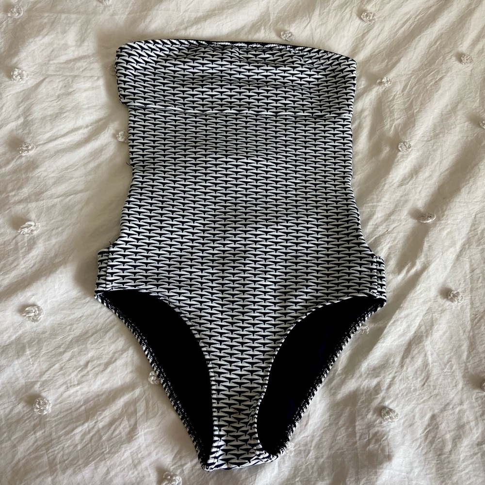 White and many blue onia swimsuit